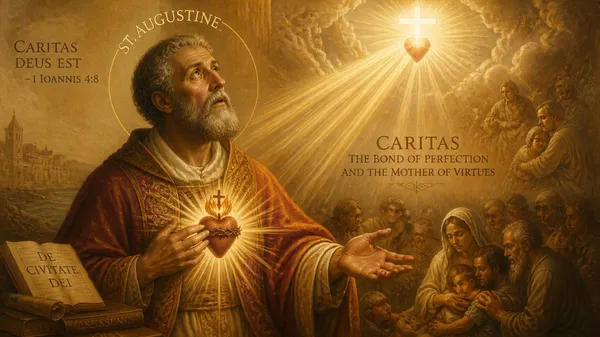 A rendering of St. Augustine and caritas with a reference to 1 John 4:8