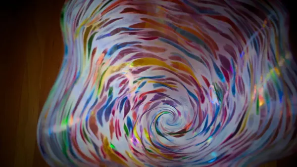 A multicolored glass bowl.