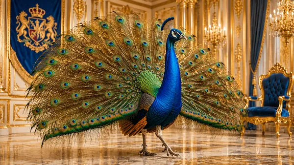 A proud peacock, strutting