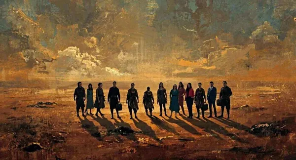 An abstract image of people on a journey together.
