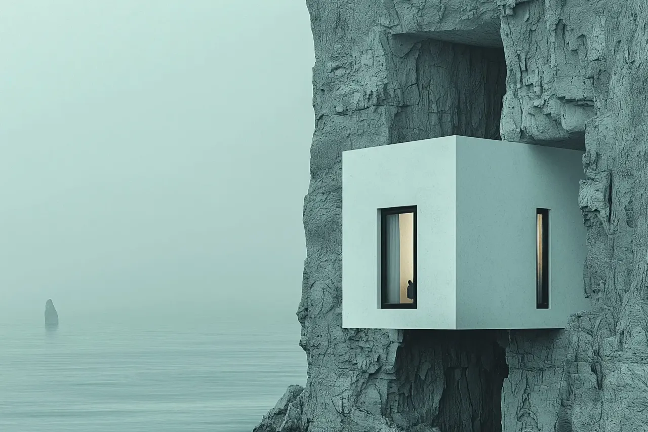 Modern Structure Amidst a Rugged Cliff