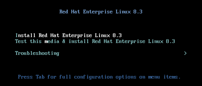 Red Hat Enterprise Linux 8 Boot Screen