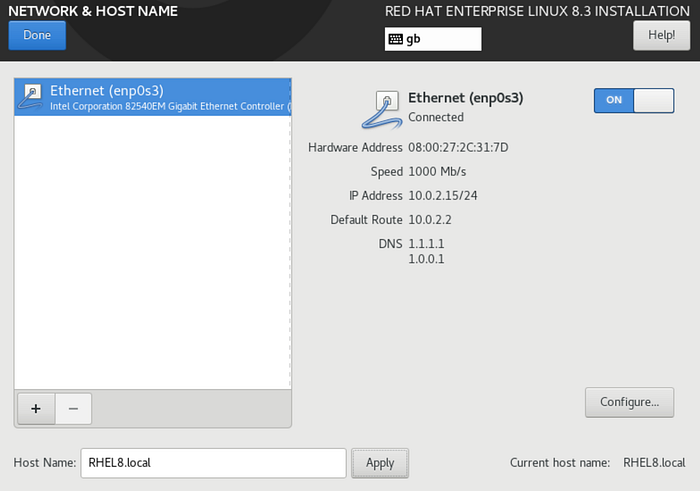 Red Hat Enterprise Linux 8 Network and Hostname
