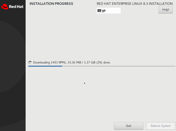 Red Hat Enterprise Linux 8 Installation In Progress