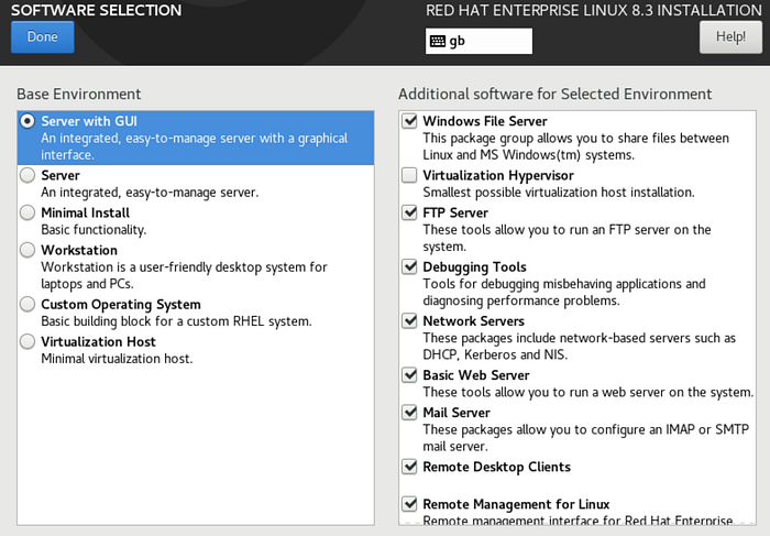 Red Hat Enterprise Linux 8 Software Selection