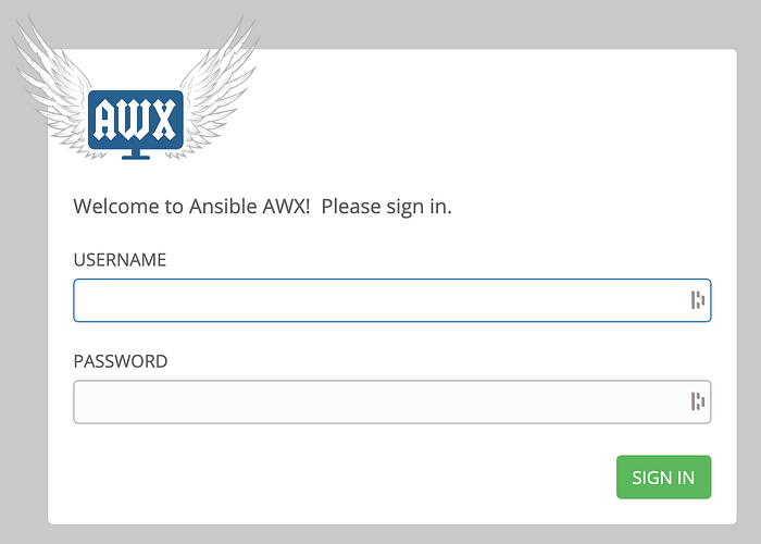 AWX Login screen