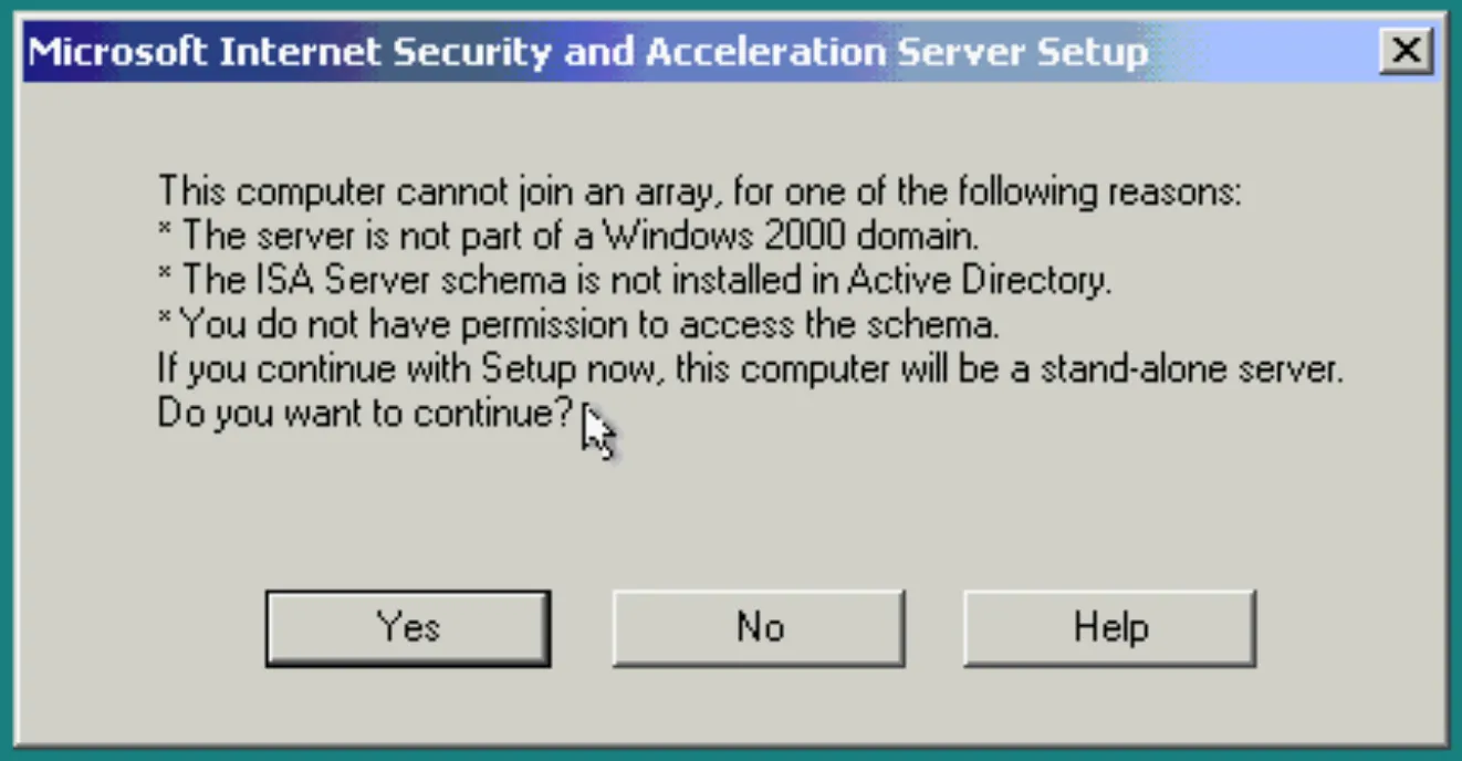 Server not on a domain or schema not installed