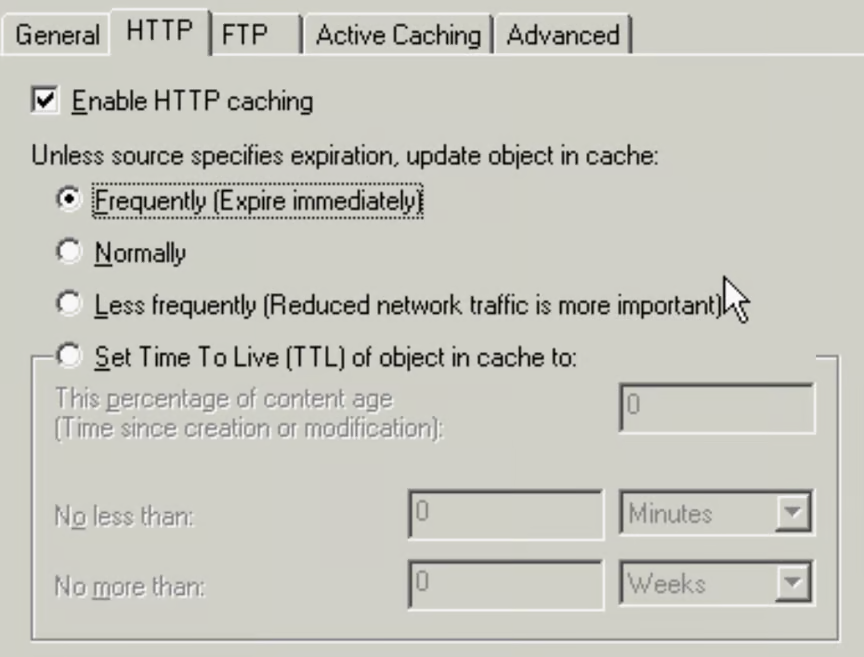HTTP Cache Settings