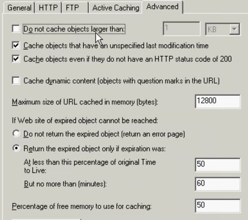 Advanced Cache Settings