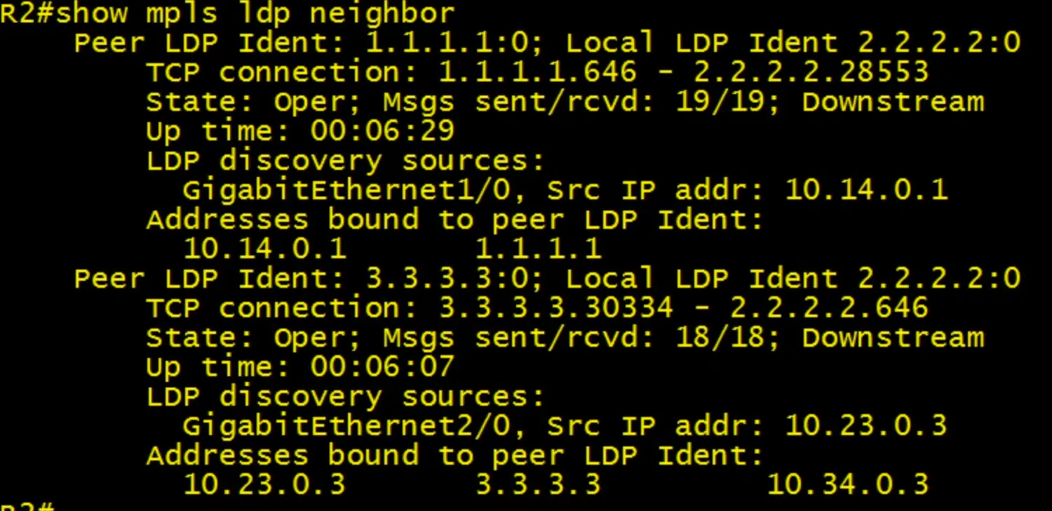 show mpls ldp neighbor