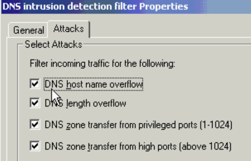 DNS intrusion detection settings
