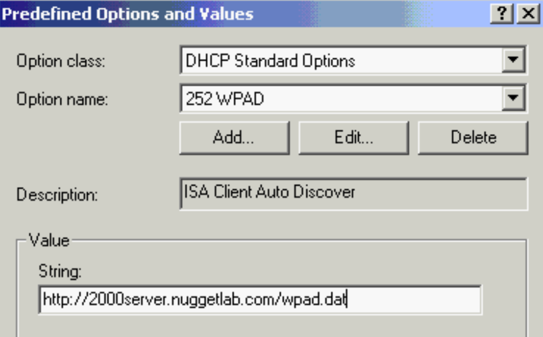 WPAD DHCP Value