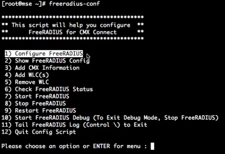 FreeRADIUS Configuration Menu