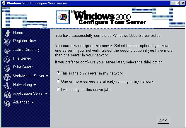 Windows 2000 Server Setup Wizard