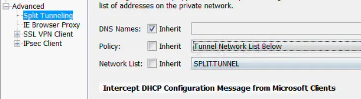 VPN Group Policy with Split Tunneling
