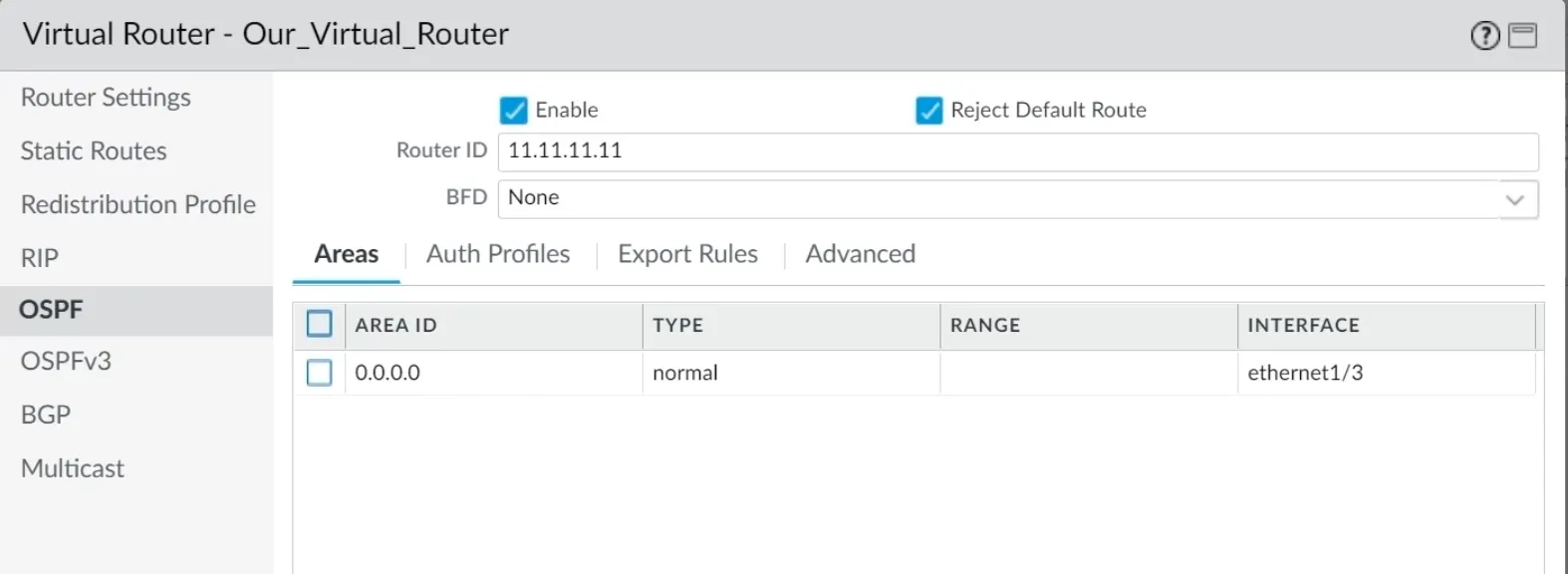 Palo Alto OSPF Configuration