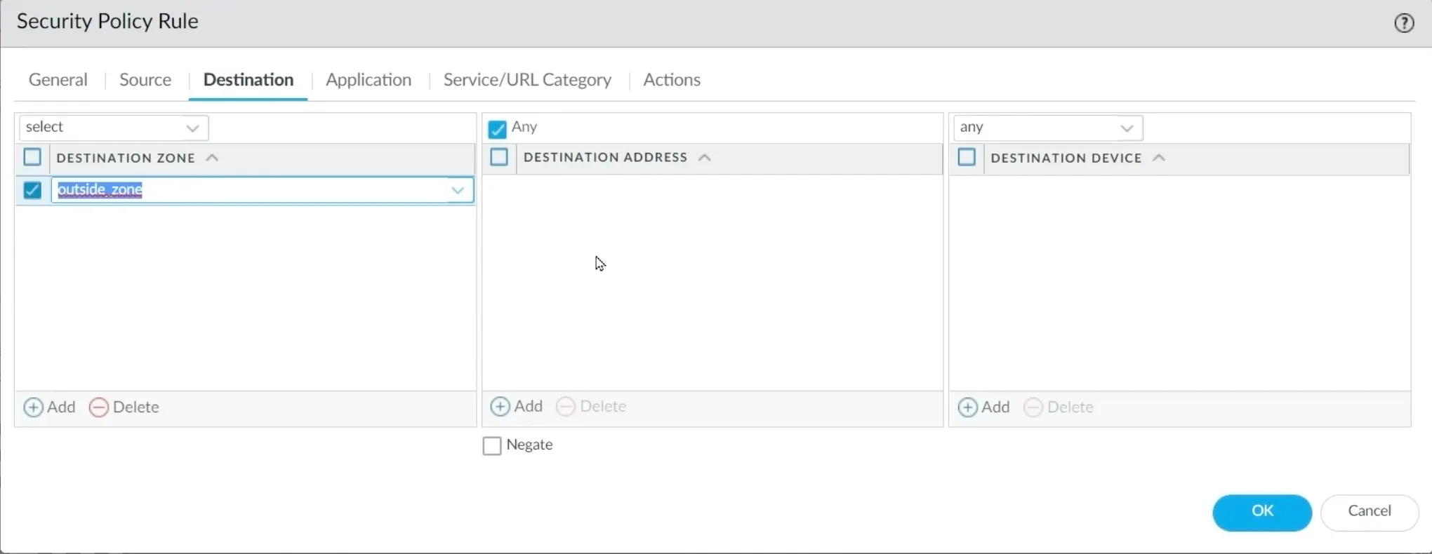 Palo Alto Security Policy Rule Destination