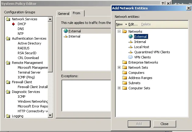 System Policy Editor - DHCP