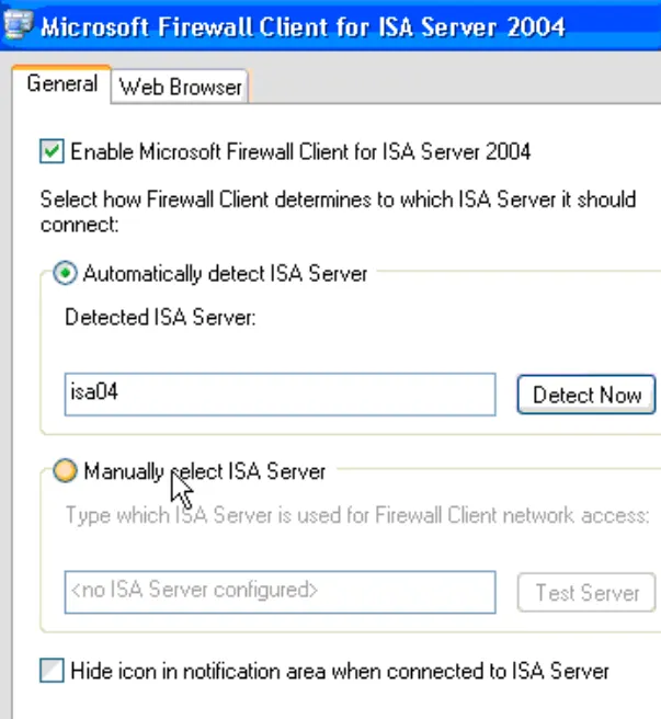 Microsoft Firewall Client General Settings