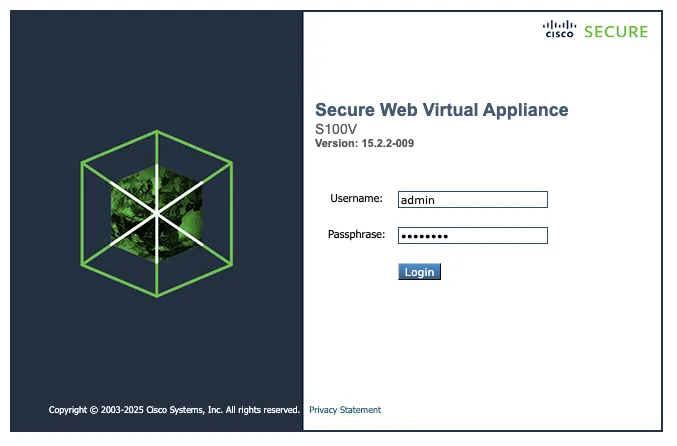Secure Web Virtual Appliance Login Page