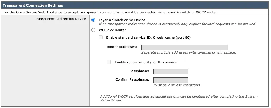 Transparent Connection Settings
