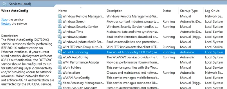 Wired AutoConfig service
