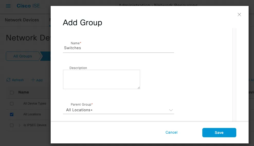 Cisco ISE Add Network Group