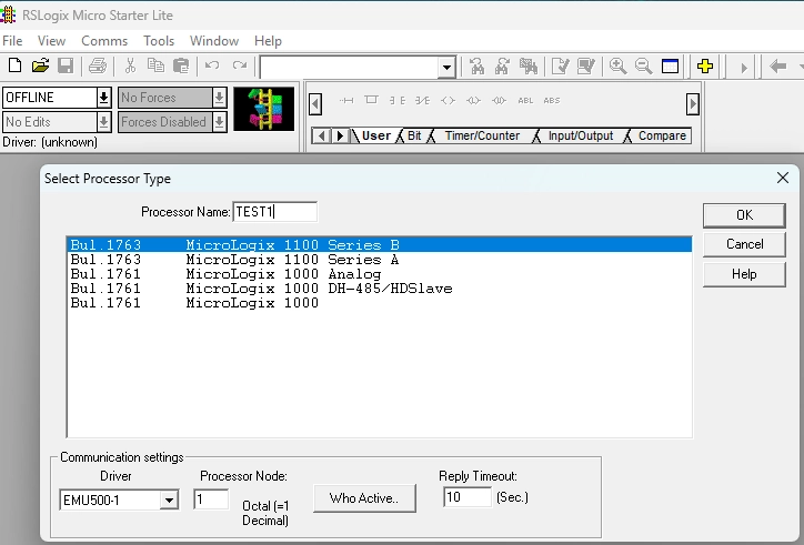 RSLogix - select processor type