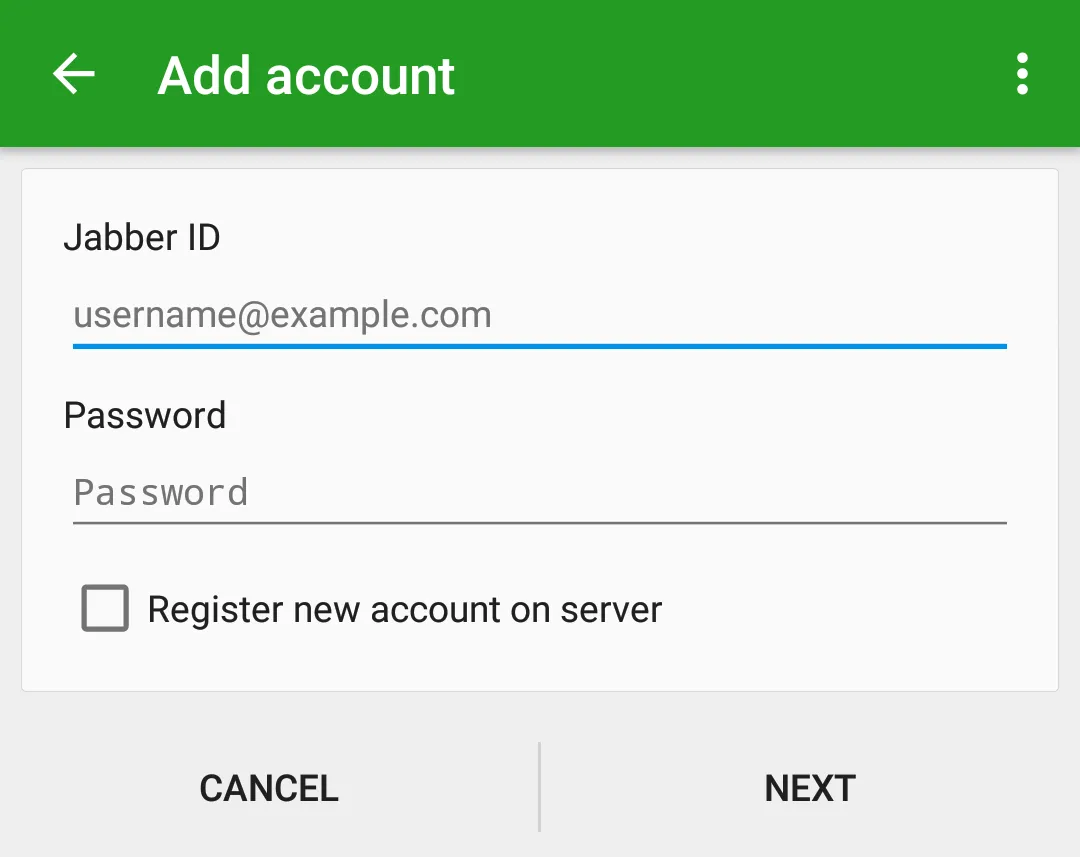 Dialog for adding account to Conversations app