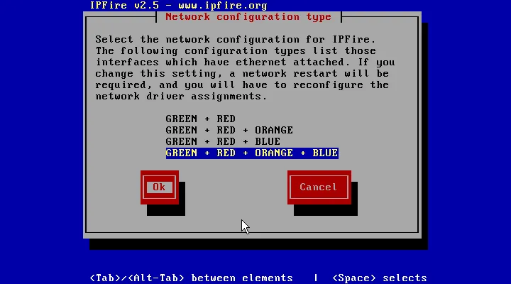 IPFire  installer: colored network zones