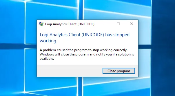Logi Analytics Client (UNICODE) has stopped working