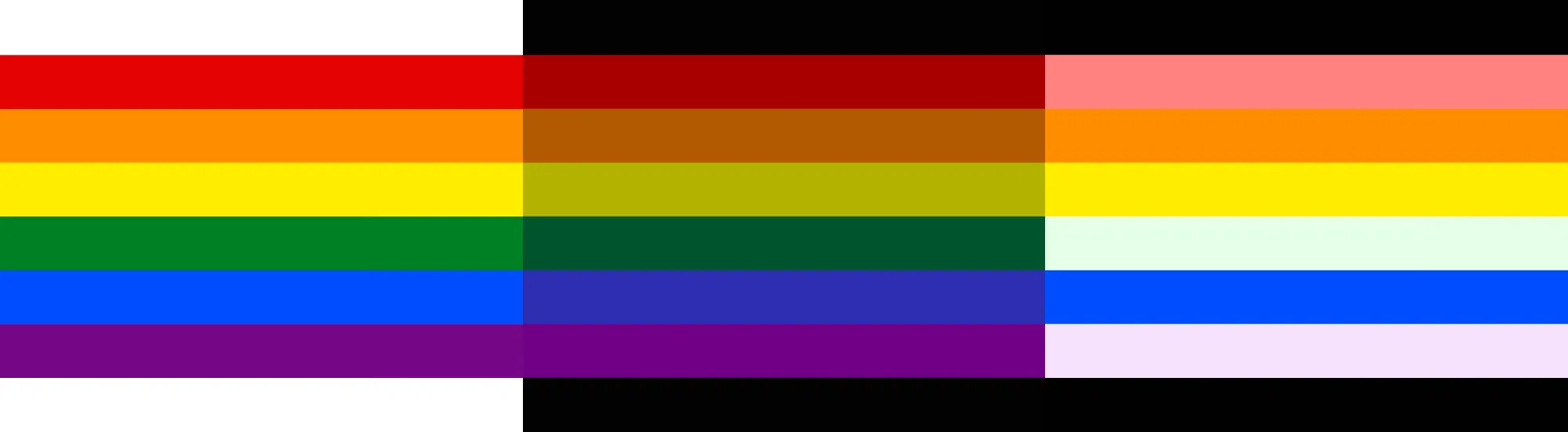 Rainbow flag in different color rendering modes.