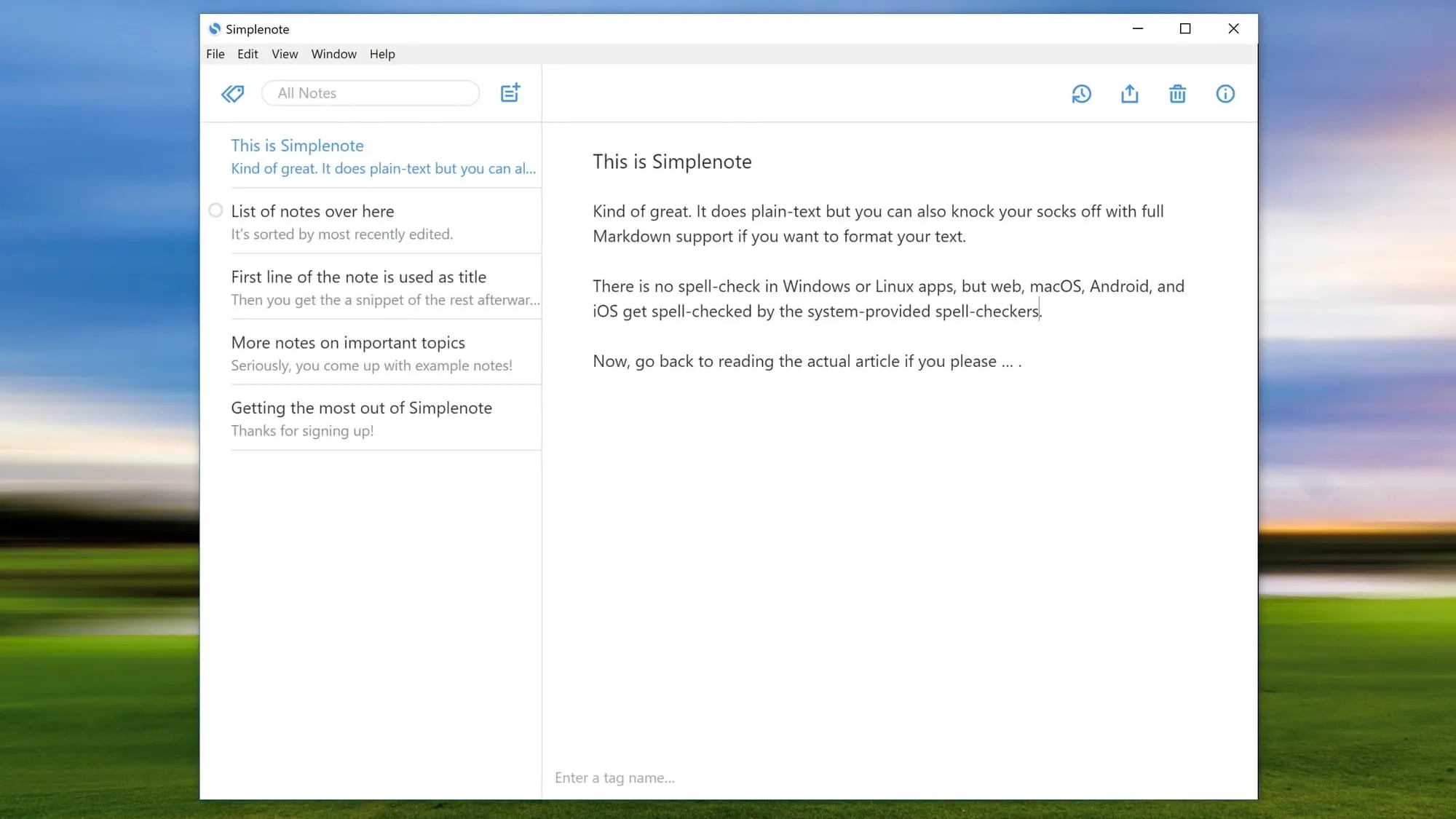 Screenshot of Simplenote with some simple notes