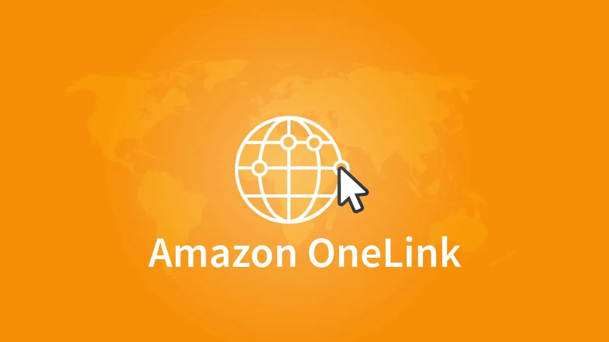 The Amazon OneLink logo with a faint world map in the background.