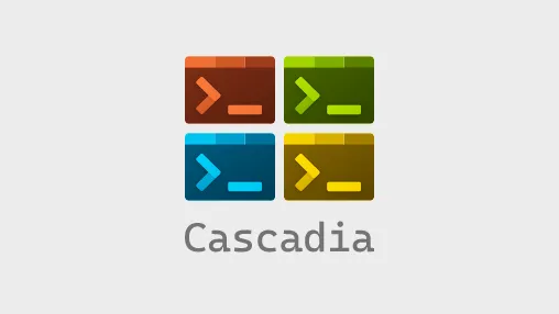 The Windows Terminal app icon in a grid forming the Microsoft logo with the caption “Cascadia” underneath.