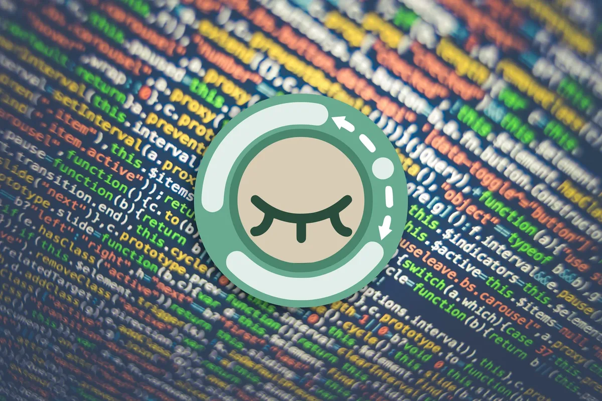 The Decentraleyes logo with some minified/obfuscated JavaScript code on a screen in the background.