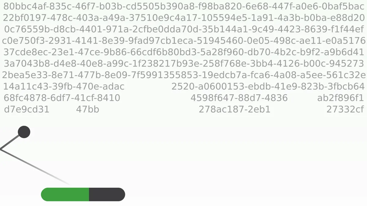 A recreation of the game breakout. A small ball rebounds off a download progress bar at the bottom of the screen going up towards a wall of unique identifier strings at the top.