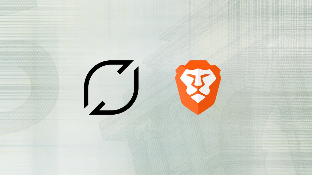 The Flattr logo side-by-side with the Brave logo.