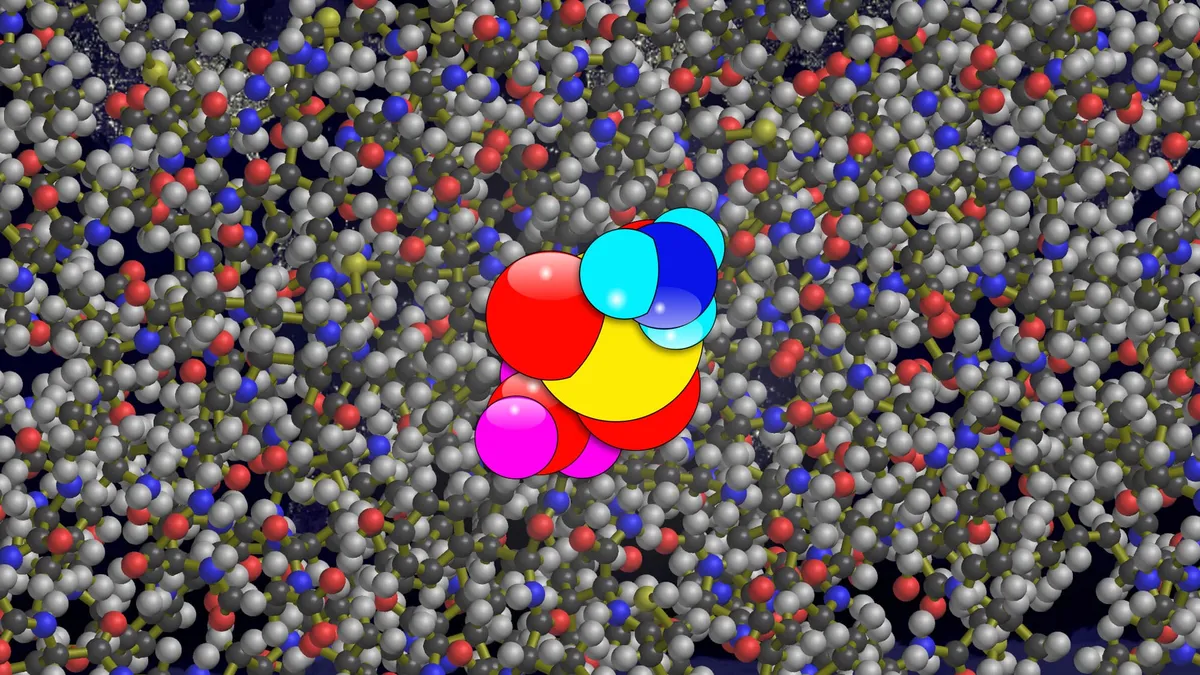 The Folding@home icon in front of a protein simulation.
