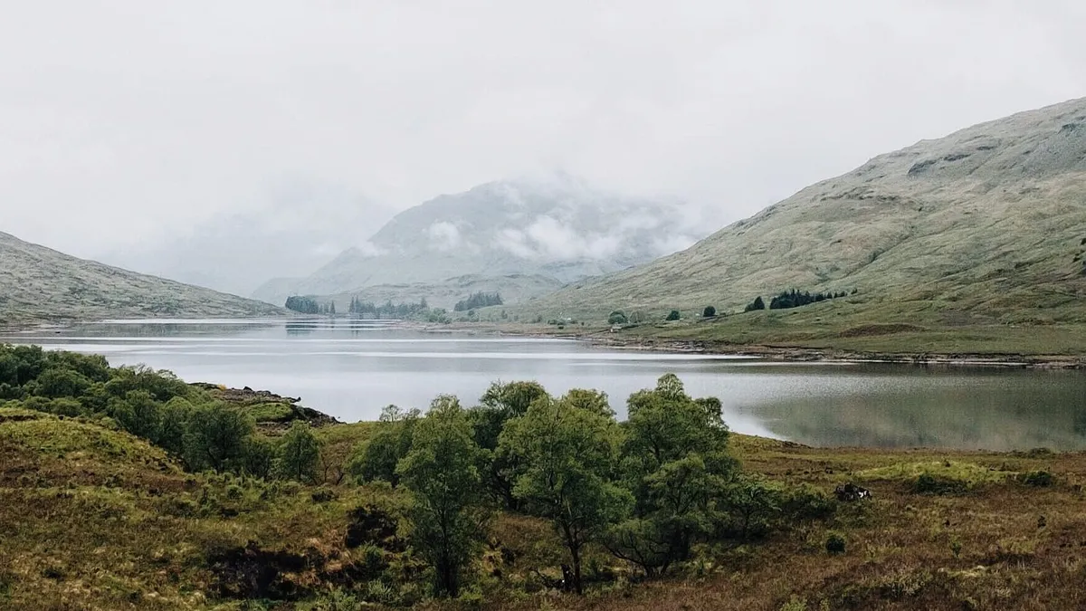 Loch Katrine on a foggy day.
