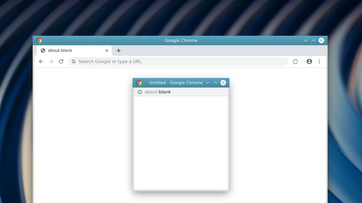 A normal Google Chrome window with a smaller JavaScript-opened window in front.