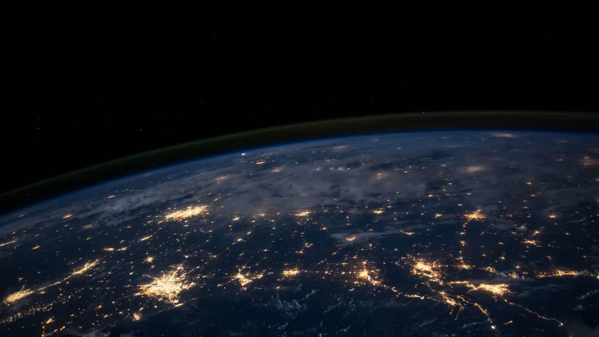 The ligth from cities on Earth seen from space.