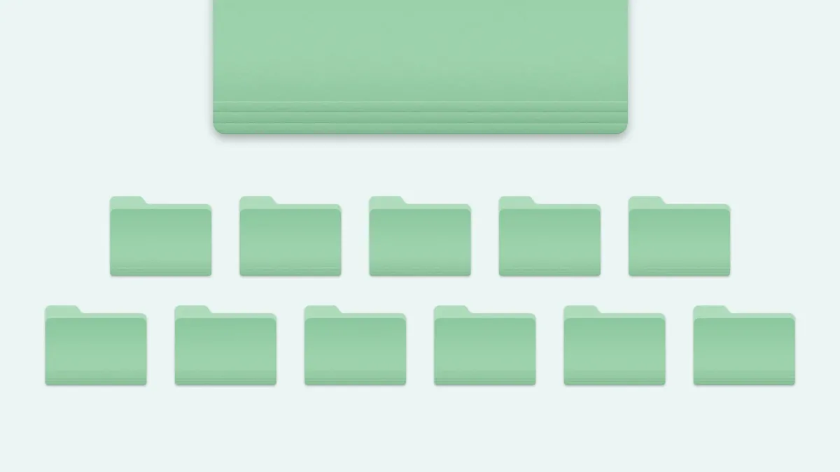 One huge folder icon above eleven smaller folder icons.