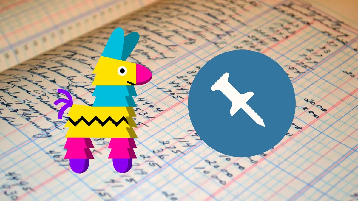 The Pinata and Eternum logos side-by-side. A hand-written ledger is shown in the background.