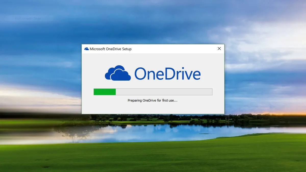 A dialog window showing the installation setup progress of Microsoft OneDrive.