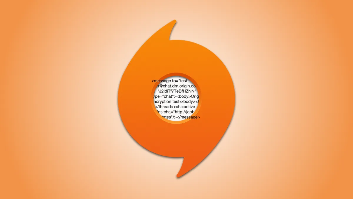 The circle EA Origin logo with an XML-formatted chat message poking out of the middle.