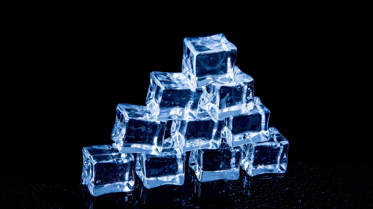 Stacked ice cubes forming a pyramid.