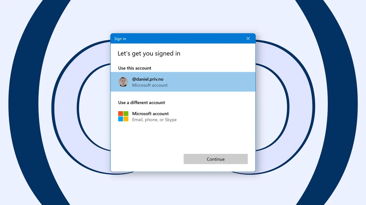 A Windows dialog asking you to select an account to sign in. the back of the upper arm.