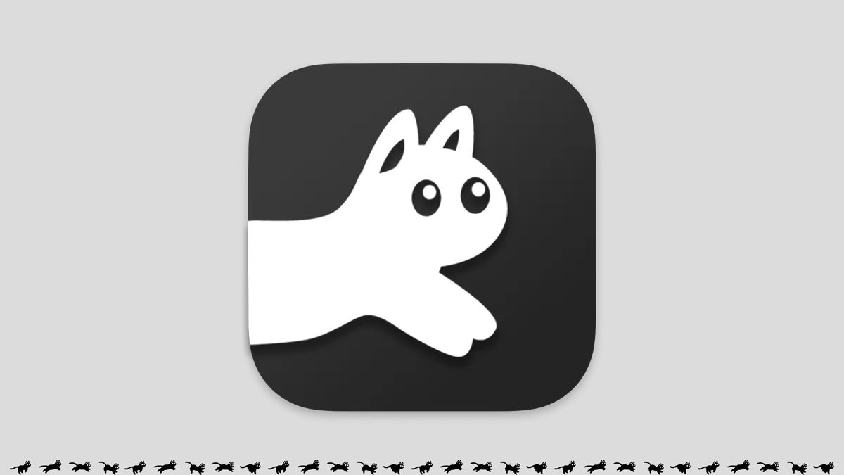 A big version of the RunCat app icon with stop-frames from an animation of a small running cat at the bottom.