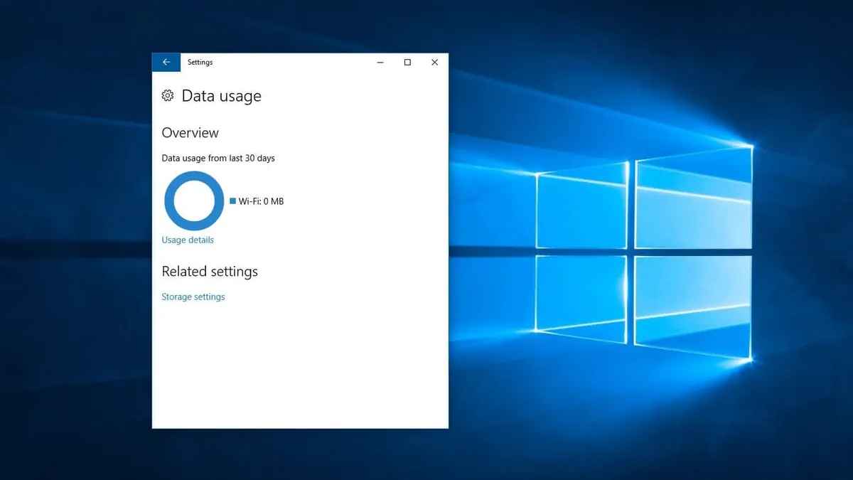 The Data usage section of the Windows Settings app. The last month’s data usage is shown as 0 MB.